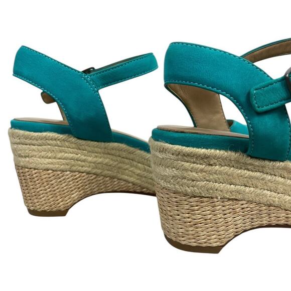 Eileen Fisher Form Suede Espadrille Wedge Sandals Teal Size 6.5 Beach Boho Chic - Picture 4 of 11